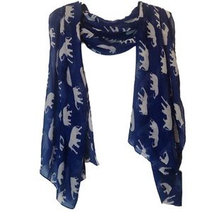 V28 Blue and White Elephant Novelty Print Scarf